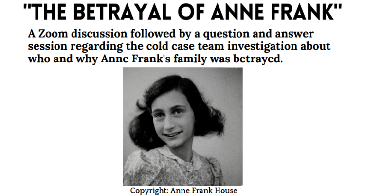 Holocaust Program flyer with Anne Frank photo