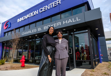 State of NJ Lt. Gov. Sheila Oliver and Atlantic Cape President Dr. Barbara Gaba in front of Innovation Center