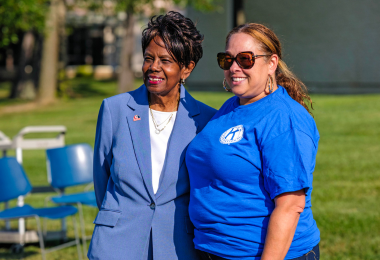 Dr Barbara Gaba poses for photo at Party in the Quad