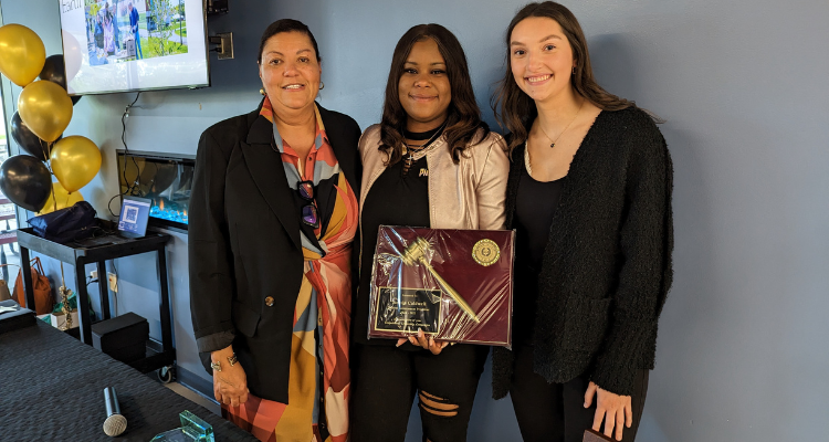 Student Engagement Manager Lisa Givens with SGA members Jasmin Caldwell and Tatiana Shukovsky at the SGA Club Recognition Ceremony