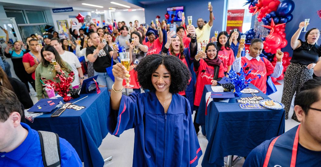 Students perform celebratory sparkling cider toast during Grad Fair 2025