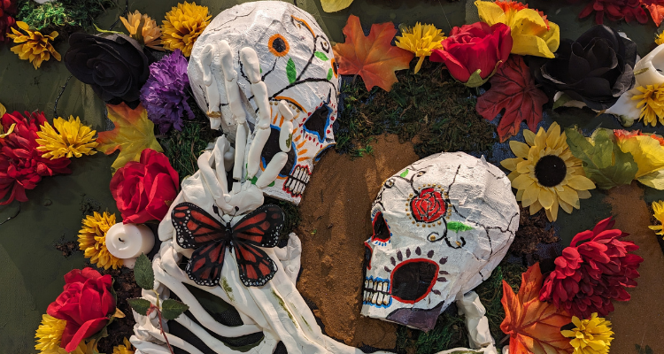 The Day of the Dead art exhibit in the Spangler Library Art Gallery