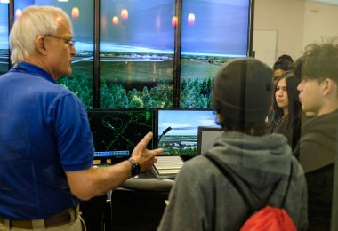 Tim Cwik speaks to high school students about Atlantic Cape's aviation program