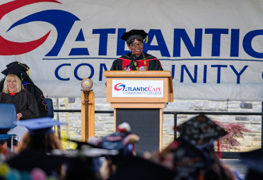 Atlantic Cape President Dr. Barbara Gaba addresses the crowd