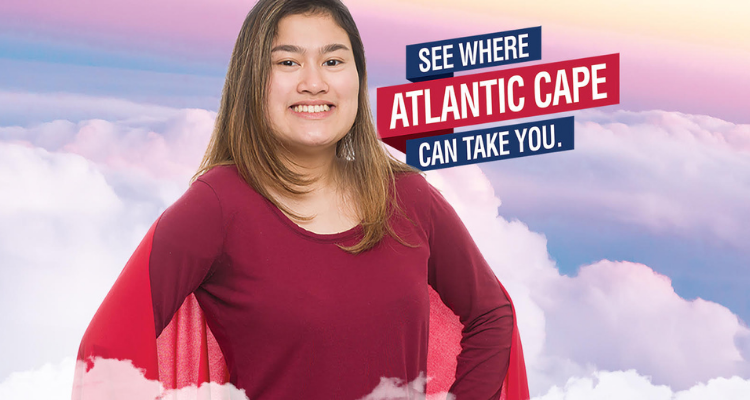 Girl in cape advertising Atlantic cape community college