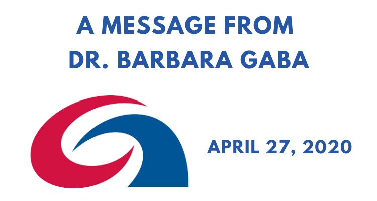 Message from Dr. Gaba - 27 April