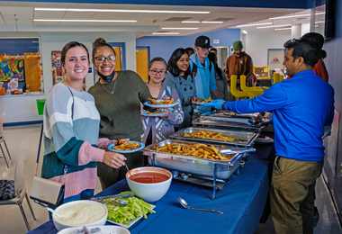 Students getting food