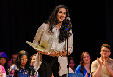 Addressing the crowd at the CSS Graduate Awards Ceremony