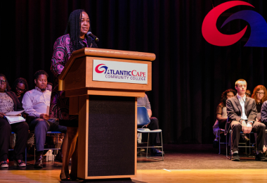 Senior Director for the Center for Student Success Stacey Zacharoff addresses the crowd