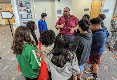 Wildwood Middle School Special Education teacher Jonathan Long with his class at the Career Exploration Fair