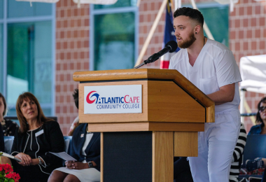 Valedictorian and graduate speaker Erin Stafford addresses the crowd