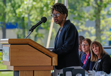 Atlantic Cape President Dr. Barbara Gaba speaks at the Annual Nurses Pinning Ceremony on May 17