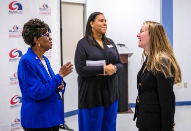 Atlantic Cape President Dr. Barbara Gaba speaks with student Katherine Jaques