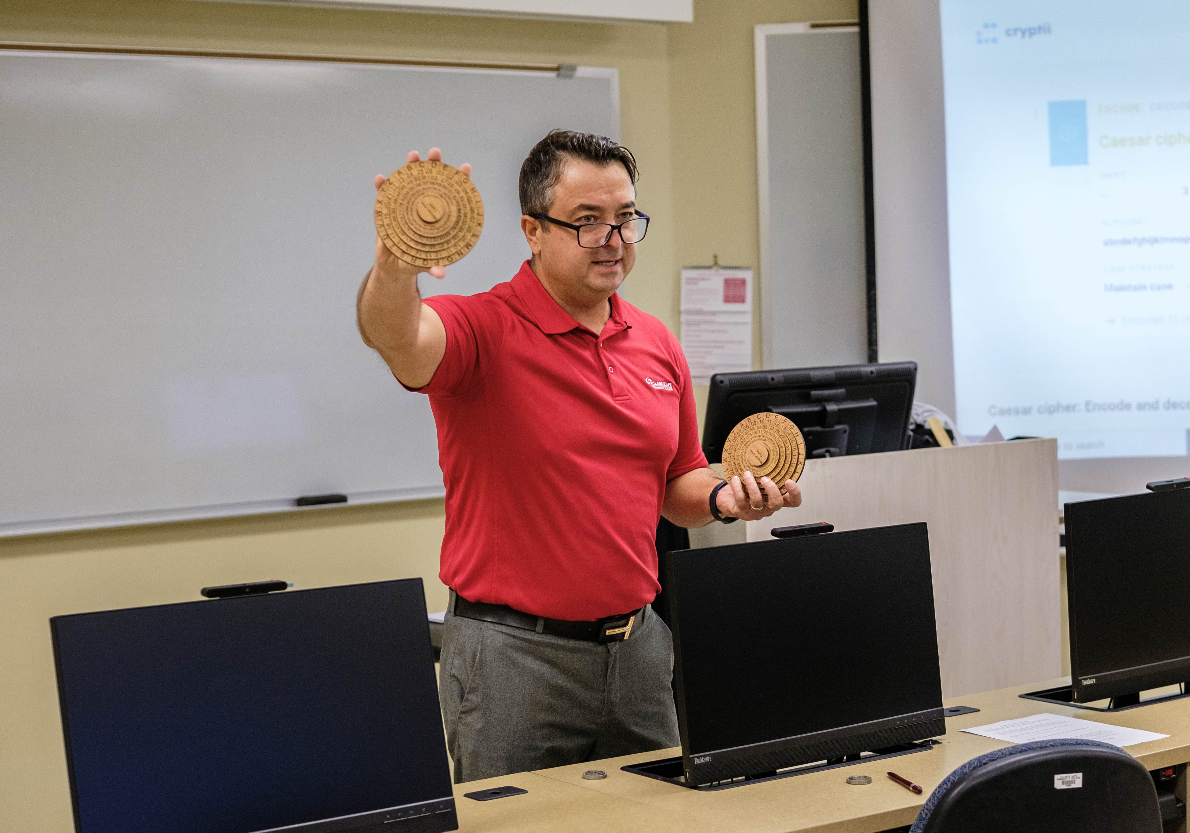 Dr. Bojan Zilovic shows students a Mexican Army cipher