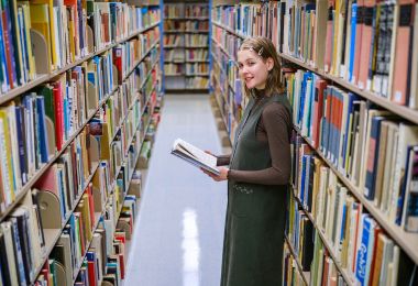 Soleil Yakita in the William Spangler Library