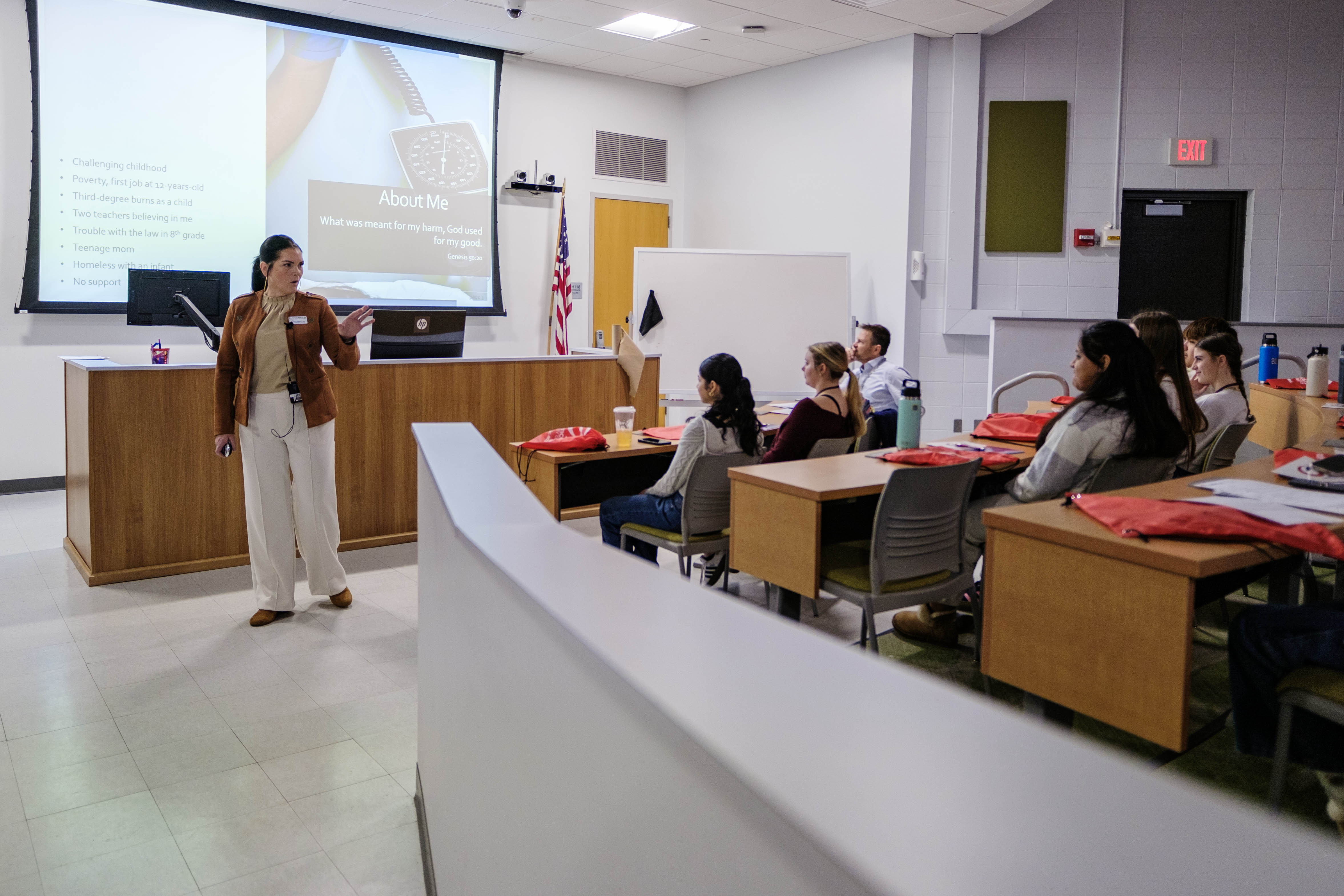 Professor Jill Acevedo speaks to the audience during Health Science Day