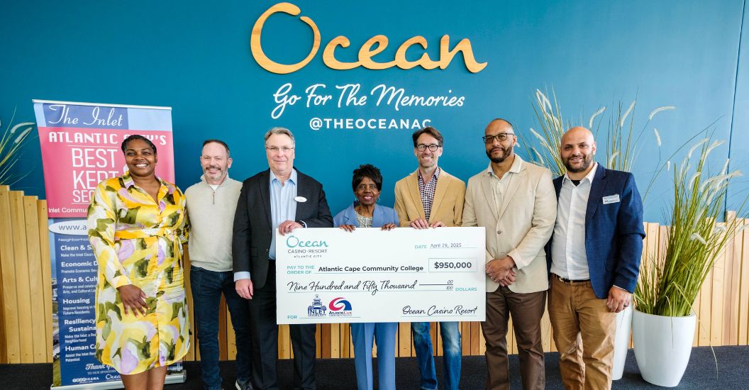 Representatives from Atlantic Cape, the Inlet CDC and Ocean Casino Resort at check presentation ceremony