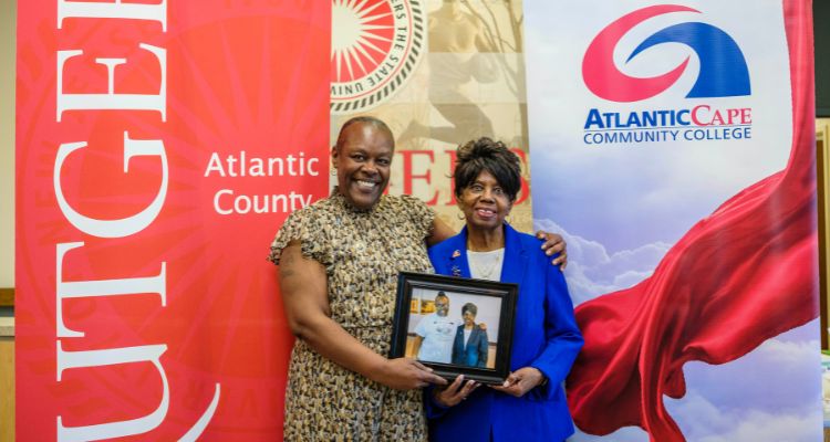 Atlantic Cape Alumna Gina Harvell with President Dr. Barbara Gaba